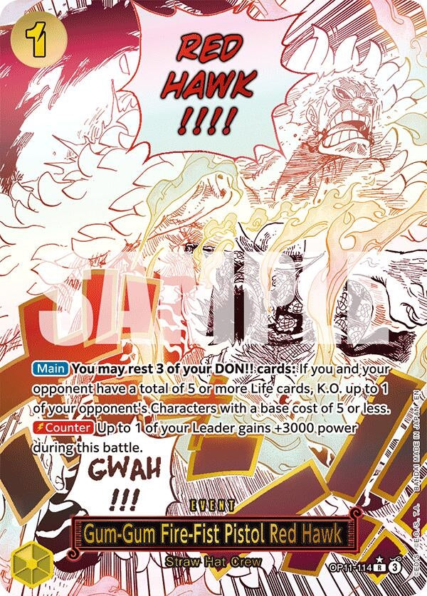 Image for Gum-Gum Fire-Fist Pistol Red Hawk (Alternate Art) (OP11-114) - One Piece Card Game