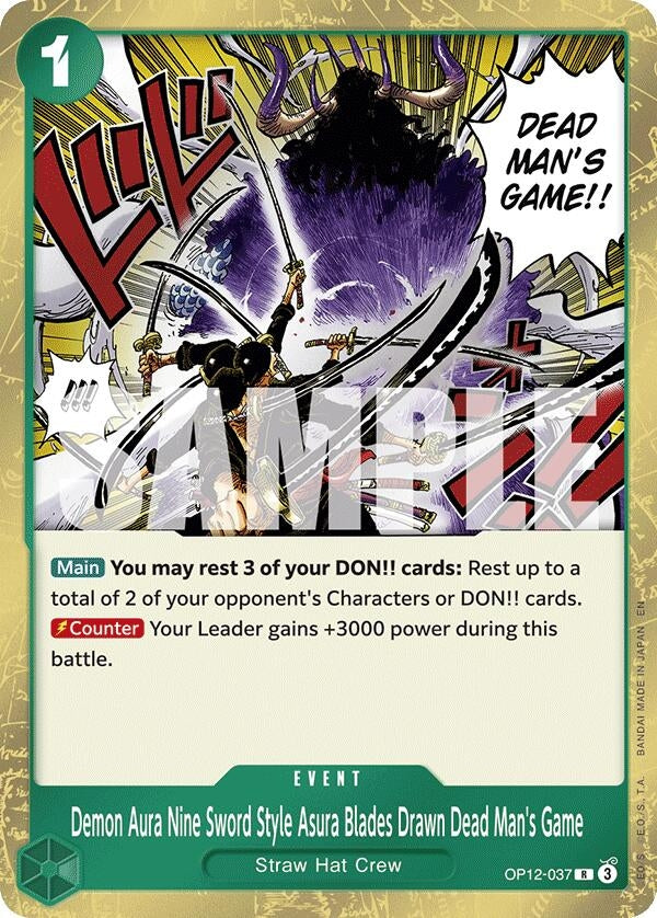 Image for Demon Aura Nine Sword Style Asura Blades Drawn Dead Man's Game (OP12-037) - One Piece Card Game