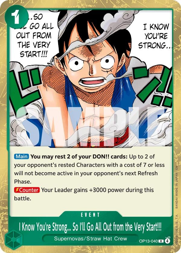 Image for I Know You're Strong... So I'll Go All Out from the Very Start!!! (OP13-040) - One Piece Card Game