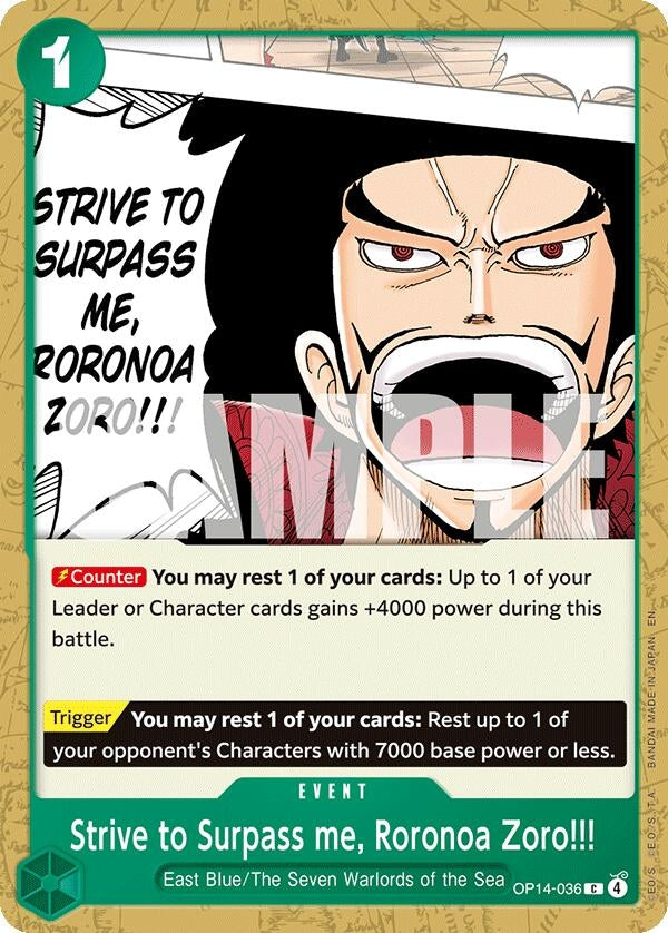 Image for Strive to Surpass me, Roronoa Zoro!!! (OP14-036) - One Piece Card Game