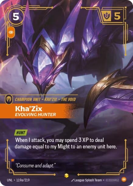 Image for Kha'Zix, Evolving Hunter (Alternate Art) (119a/219) (UNL) - Riftbound: League of Legends Trading Card Game