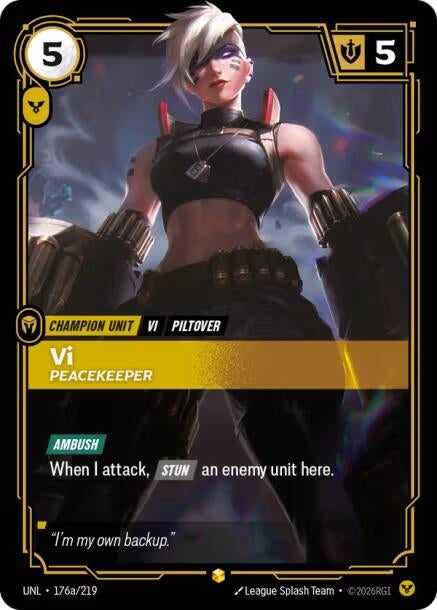 Image for Vi, Peacekeeper (Alternate Art) (176a/219) (UNL) - Riftbound: League of Legends Trading Card Game