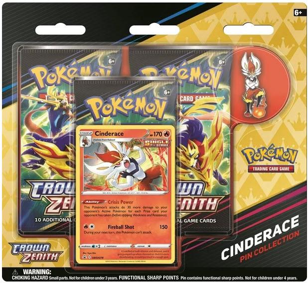 Pokemon Crown Zenith 3 pack Pin Collection Cinderace