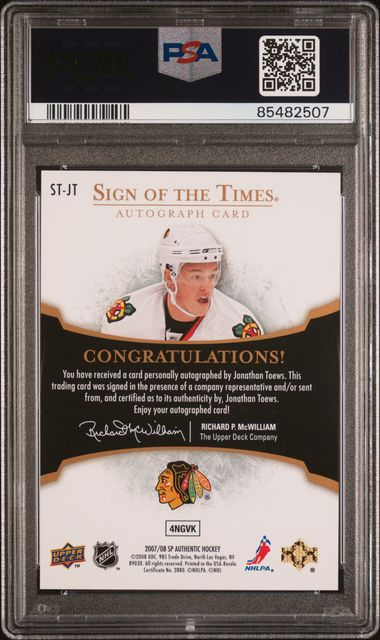 2007 Upper Deck SP Authentic Jonathan Toews Sign of the Times PSA 10