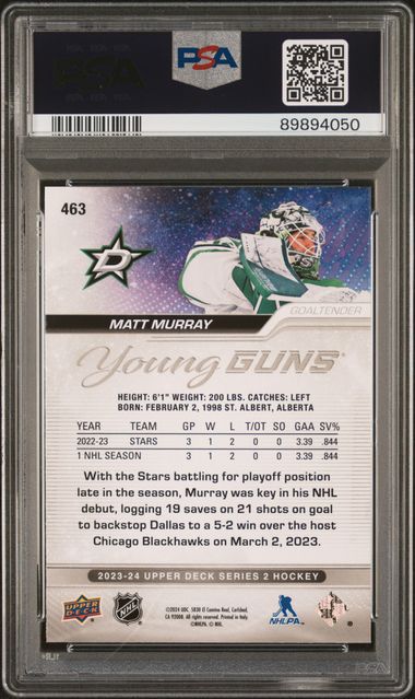 2023 Upper Deck Matt Murray Young Guns Outburst PSA 10