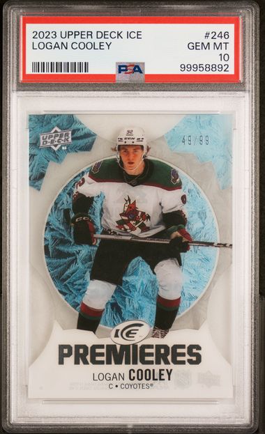 2023 Upper Deck Ice Logan Cooley Premieres /99 PSA 10