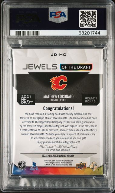 2023 Upper Deck Black Diamond Matthew Coronato Jewels of the Draft Auto /49 PSA 8