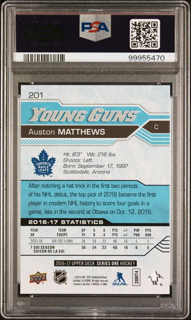 2016 Upper Deck Auston Matthews Young guns PSA 9