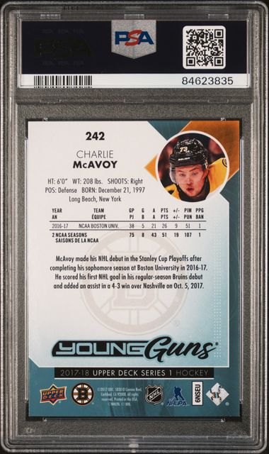 2017 Upper Deck Charlie McAvoy Young Guns PSA 9