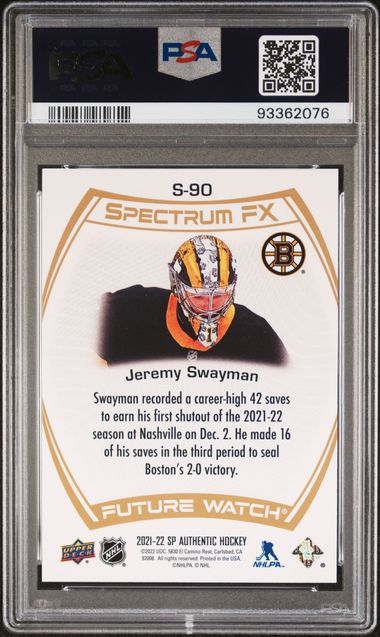 2021 Upper Deck SP Authentic Jeremy Swayman Spectrum FX-Gold PSA 10