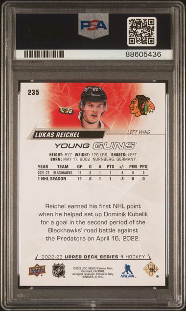 2022 Upper Deck Lukas Reichel Young Guns PSA 9