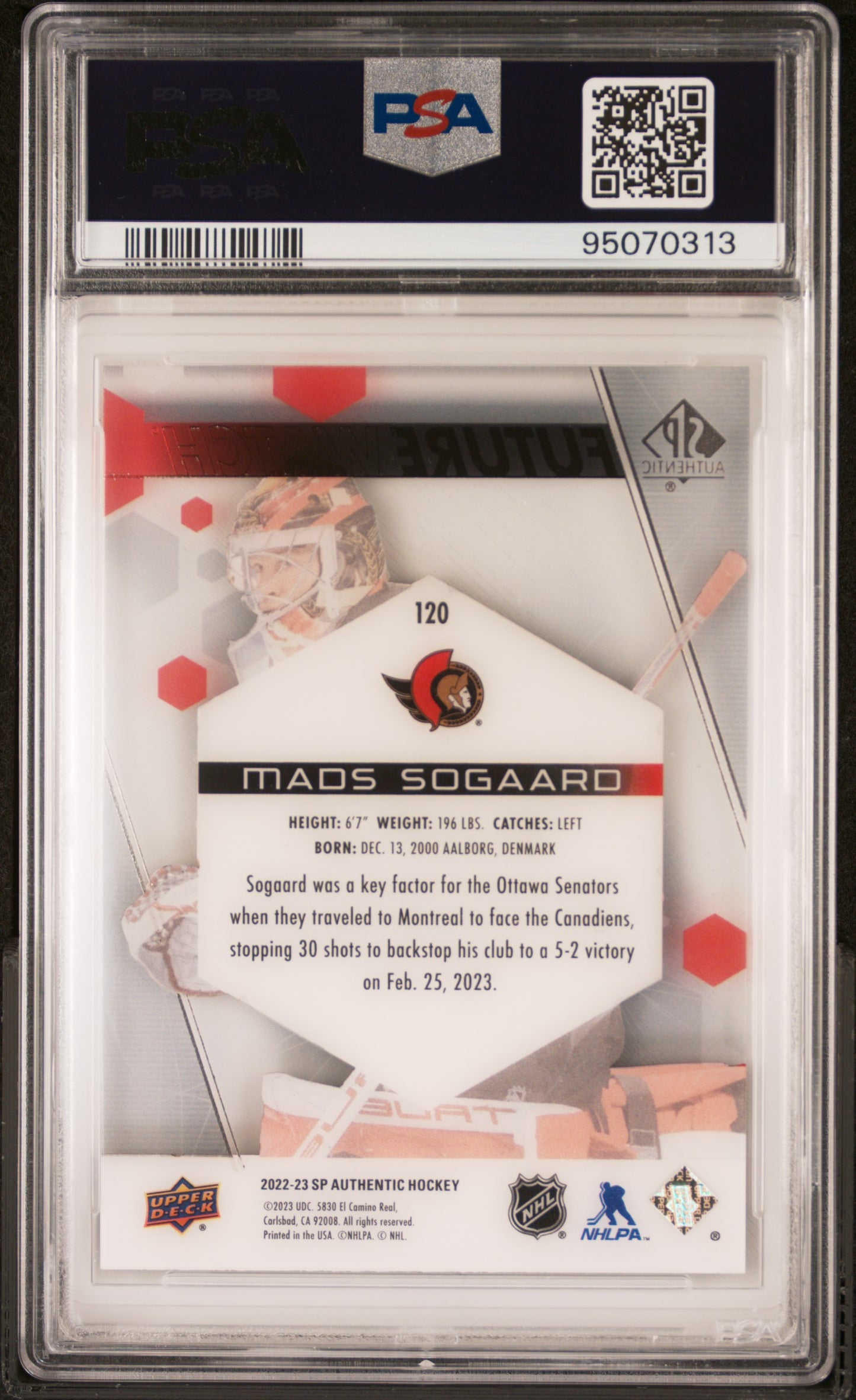 2022 Upper Deck SP Authentic Mads Sogaard Acetate PSA 9