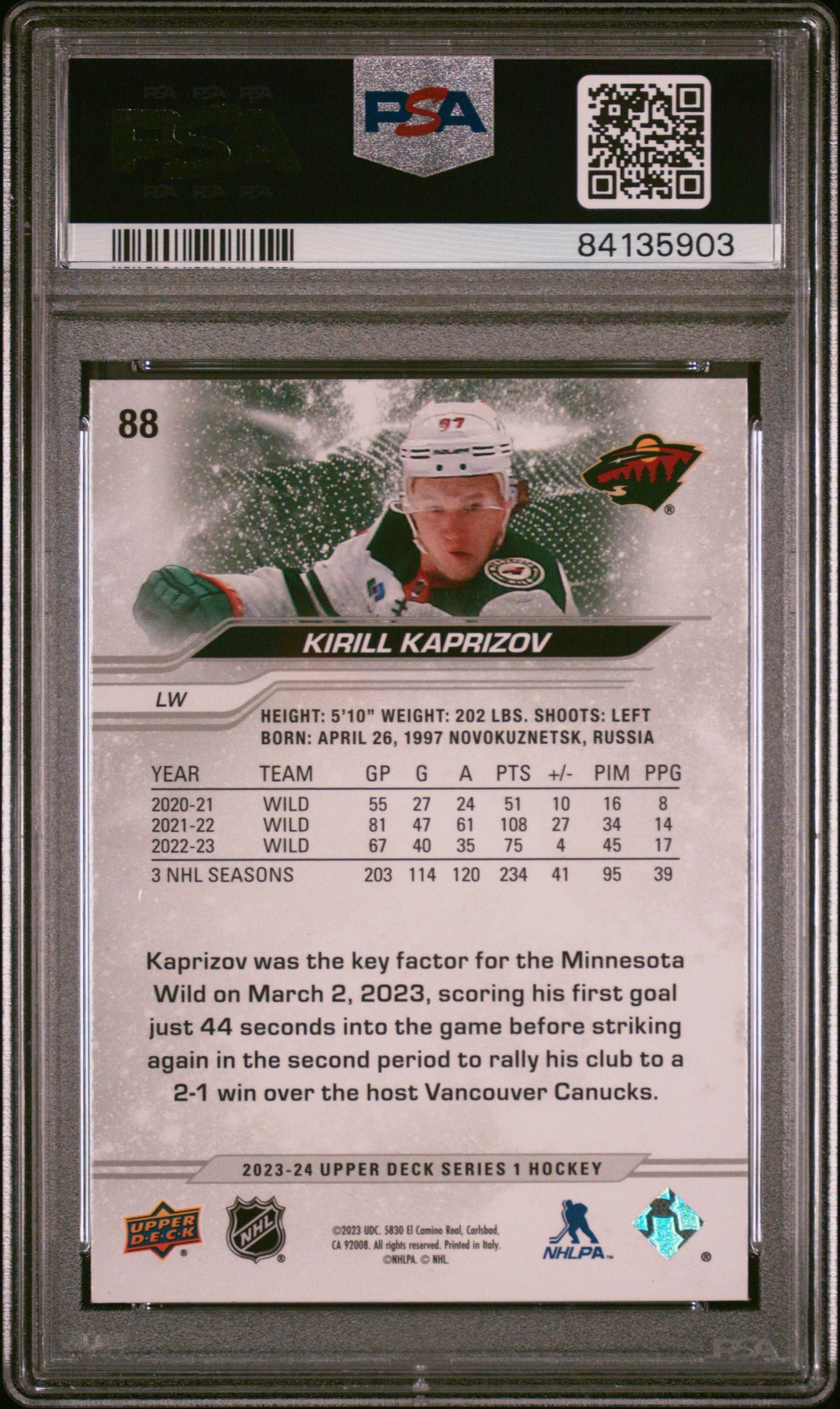 2023 Upper Deck Kirill Kaprizov Outburst red /25 PSA 8