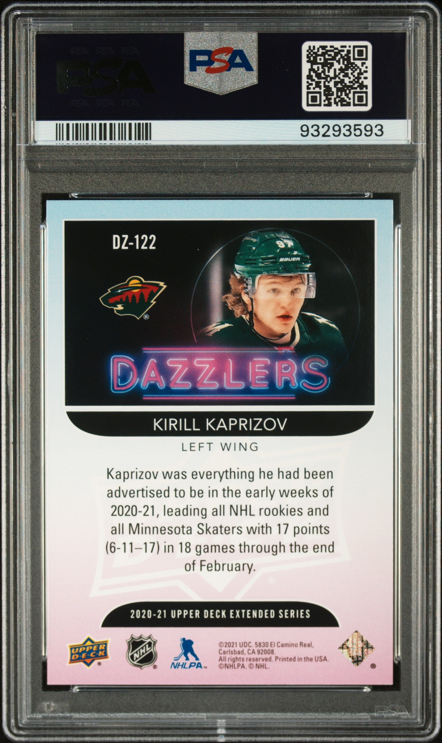 2020 Upper Deck Kirill Kaprizov Dazzlers Orange PSA 10