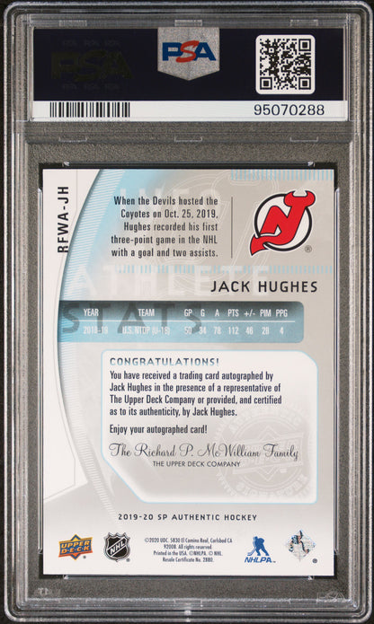 2019 Upper Deck SP Authentic Jack Hughes 09' Retro Future Watch auto /399 PSA 9