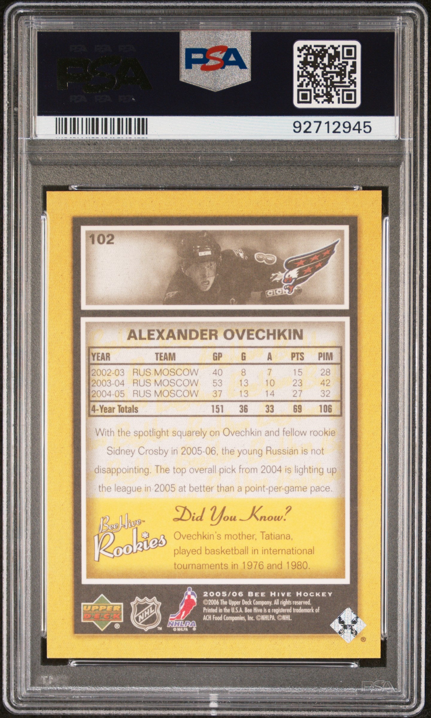 2005 Upper Deck Hive Alexander Ovechkin PSA 9