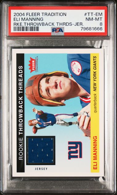 2004 Fleer Tradition Eli Manning Rookie Throwback Threads PSA 8