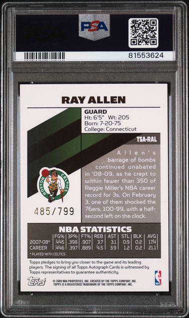 2008 Topps Signature Ray Allen Autographs /799 PSA 9