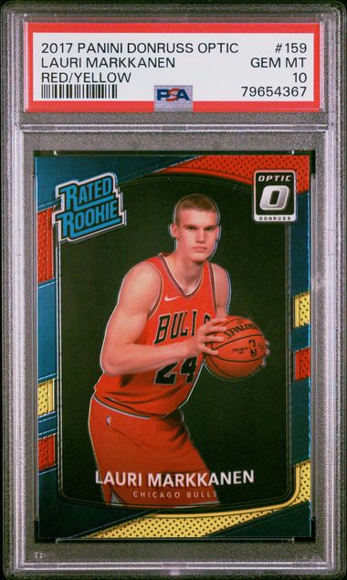 2017 Panini Donruss Lauri Markkanen Red/Yellow PSA 10