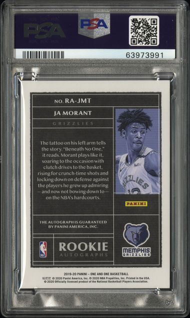 2019 Panini One and One Ja Morant Rookie Autographs /99 PSA 8