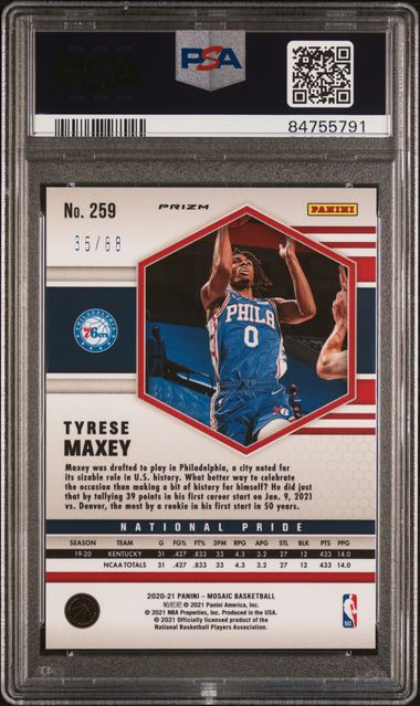 2020 Mosaic Tyrese Maxey Fusion Red/Yellow Choice /88 PSA 9