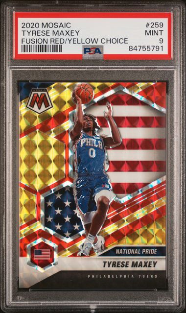 2020 Mosaic Tyrese Maxey Fusion Red/Yellow Choice /88 PSA 9