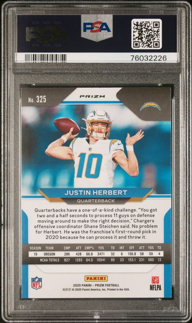 2020 Panini Prizm Justin Herbert Lazer Prizm PSA 8