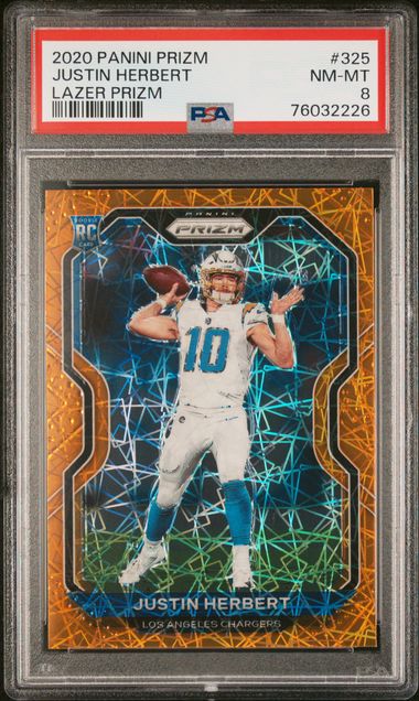 2020 Panini Prizm Justin Herbert Lazer Prizm PSA 8