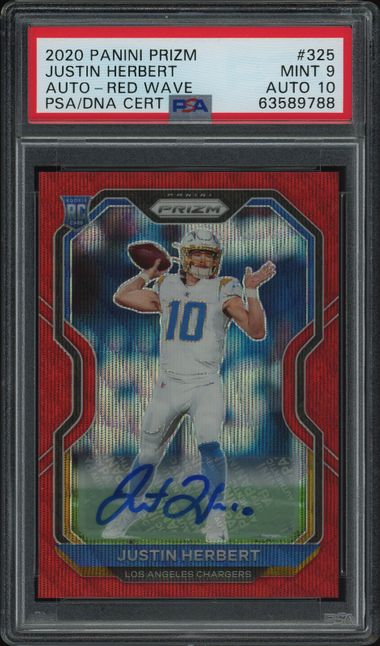 2020 Panini Prizm Justin Herbert Red Wave Auto /149 PSA 9