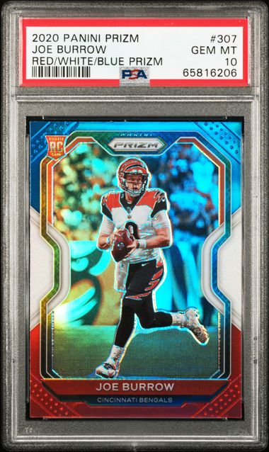 2020 Panini Prizm Joe Burrow Red/White/Blue Prizm PSA 10