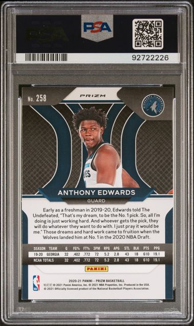 2020 Panini Prizm Anthony Edwards Silver Prizm PSA 9