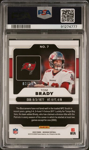 2020 Panini Obsidian Tom Brady Electric Etch Green /50 PSA 9