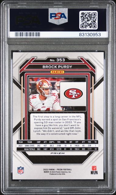 2022 Prizm Brock Purdy Red/White/Blue PSA 10