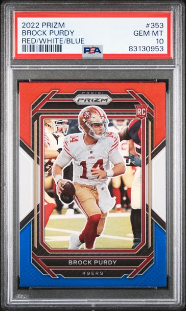 2022 Prizm Brock Purdy Red/White/Blue PSA 10