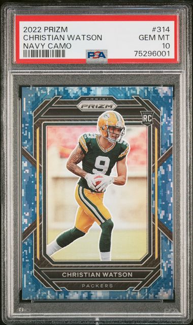 2022 Prizm Christian Watson Navy Camo /25 PSA 10