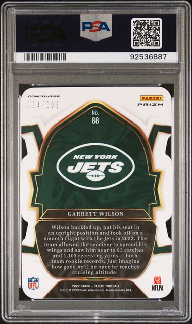 2022 Select Garrett Wilson Die-Cut Neon Green Prizm /199 PSA 10