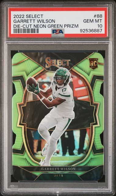 2022 Select Garrett Wilson Die-Cut Neon Green Prizm /199 PSA 10