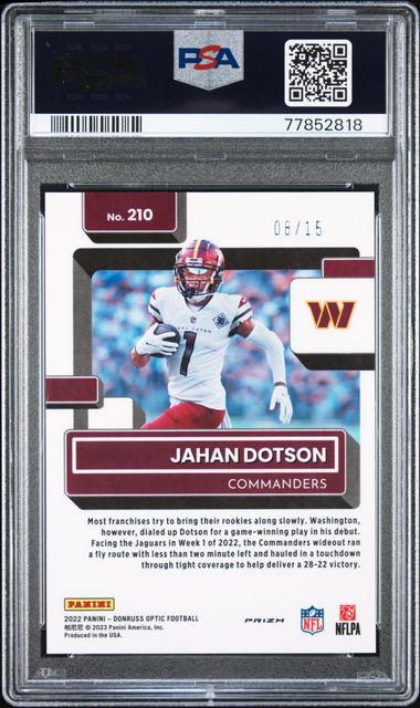 2022 Donruss Optic Jahan Dotson Ice /15 PSA 10