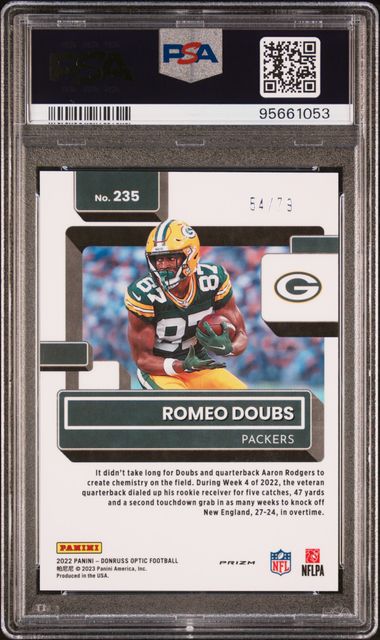 2022 Donruss Optic Romeo Doubs Pink Velocity /79 PSA 10