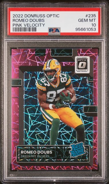 2022 Donruss Optic Romeo Doubs Pink Velocity /79 PSA 10