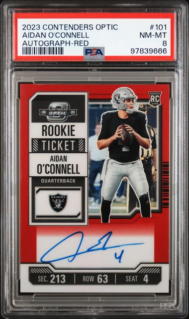 2023 Contenders Optic Aidan O'Connell Auto Red /125 PSA 8