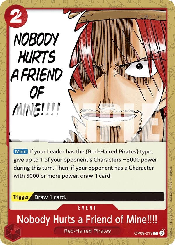 Image for Nobody Hurts a Friend of Mine!!!! (OP09-019) - One Piece Card Game