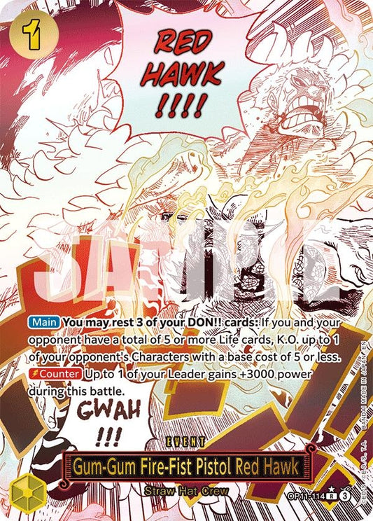 Image for Gum-Gum Fire-Fist Pistol Red Hawk (Alternate Art) (OP11-114) - One Piece Card Game