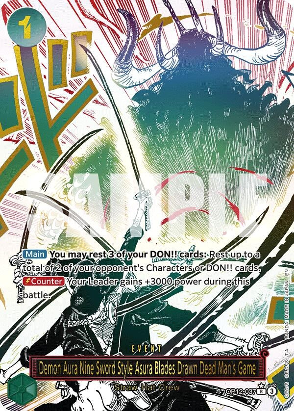 Image for Demon Aura Nine Sword Style Asura Blades Drawn Dead Man's Game (Alternate Art) (OP12-037) - One Piece Card Game