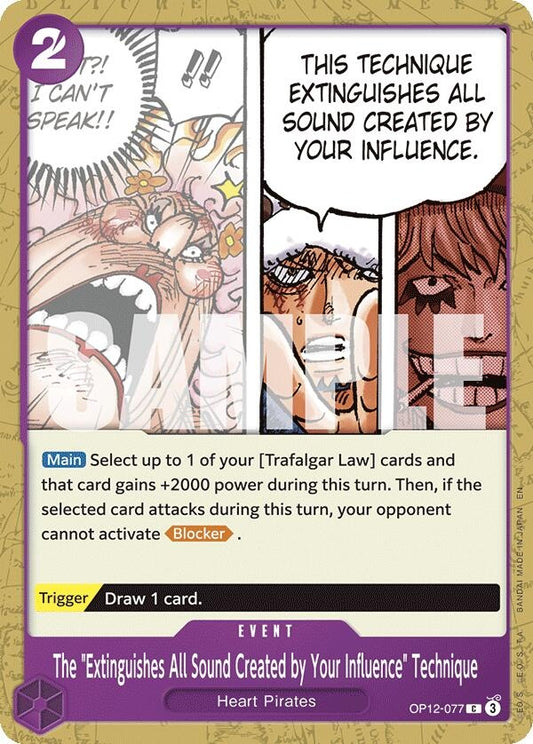 Image for The "Extinguishes All Sound Created by Your Influence" Technique (OP12-077) - One Piece Card Game