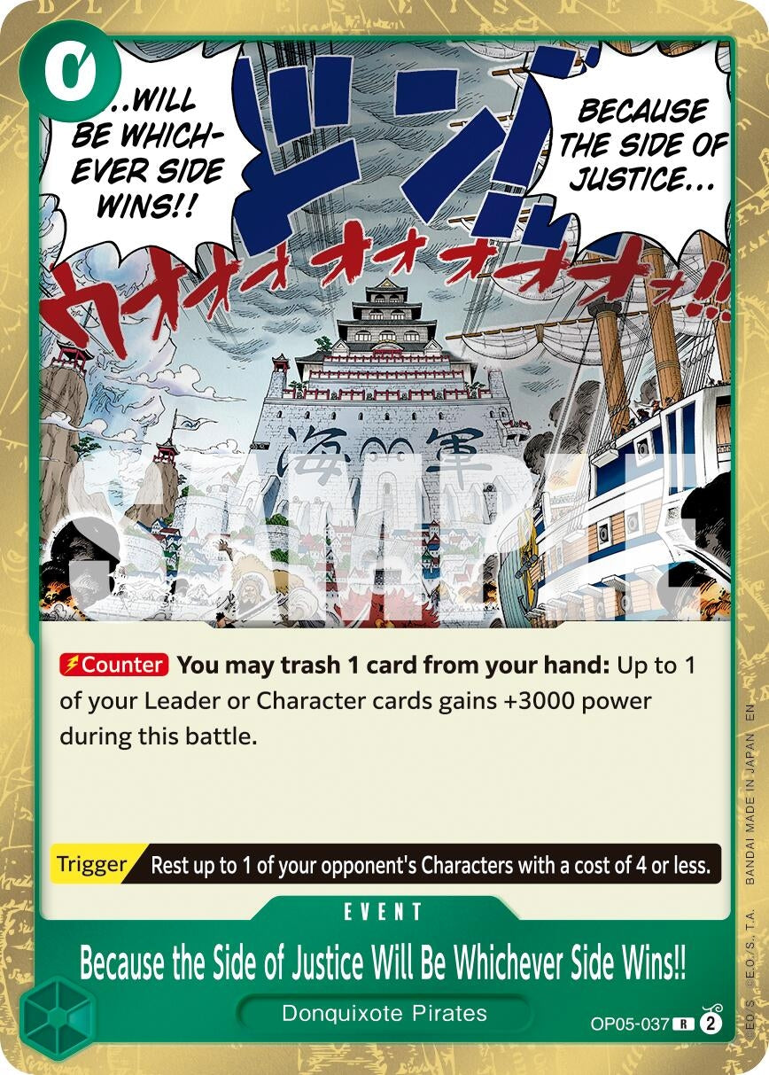 Image for Because the Side of Justice Will Be Whichever Side Wins!! (Reprint) (OP05-037) - One Piece Card Game