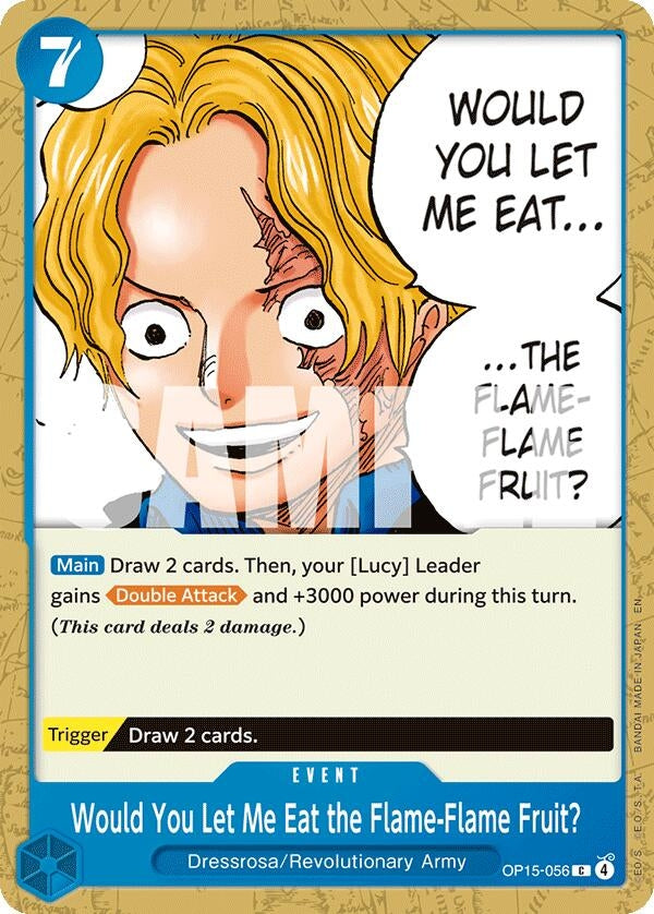Image for Would You Let Me Eat the Flame-Flame Fruit? (OP15-056) - One Piece Card Game