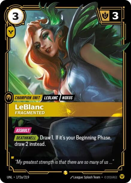 Image for LeBlanc, Fragmented (Alternate Art) (172a/219) (UNL) - Riftbound: League of Legends Trading Card Game