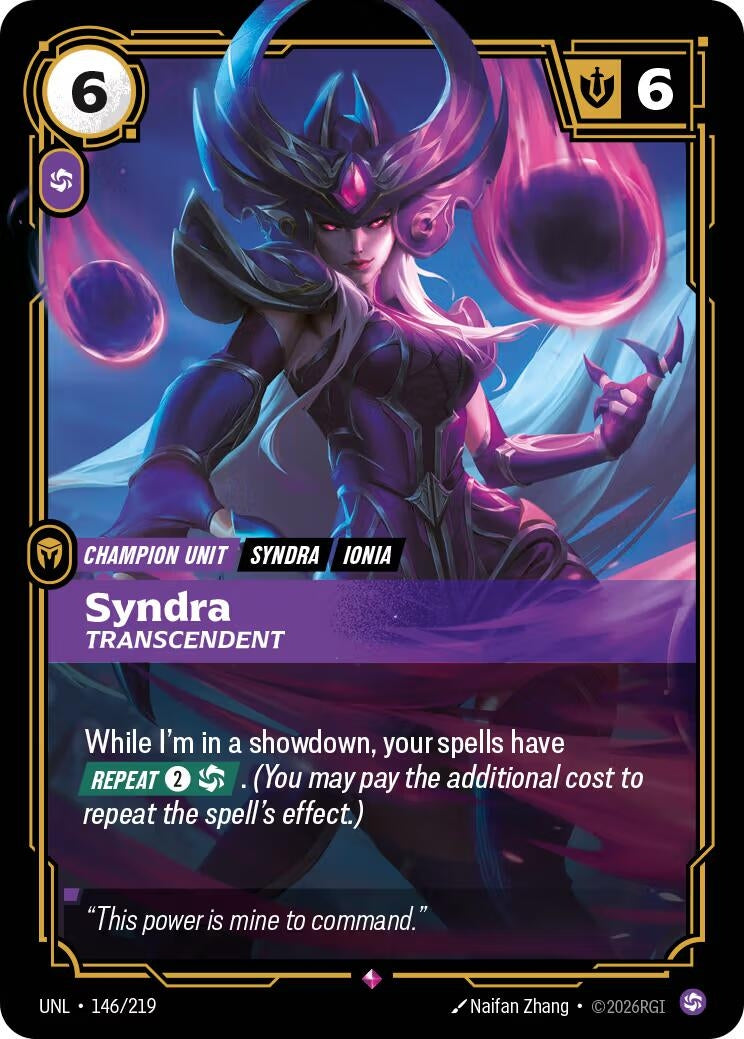 Image for Syndra, Transcendent (146/219) (UNL) - Riftbound: League of Legends Trading Card Game